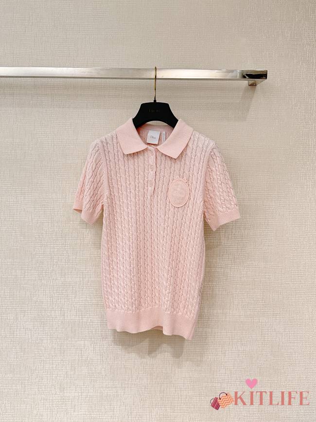 Kitlife Dior Short-Sleeved Sweater Pink Cotton & Wwool With Braided Stitch - 1