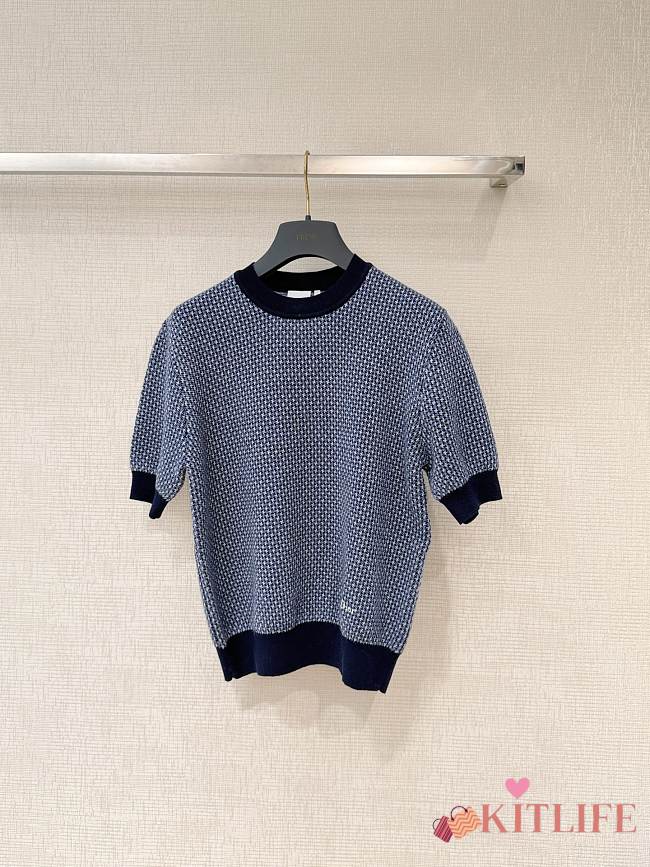 Kitlife Dior Short-Sleeved Sweater Navy Blue and White Wool Jacquard - 1
