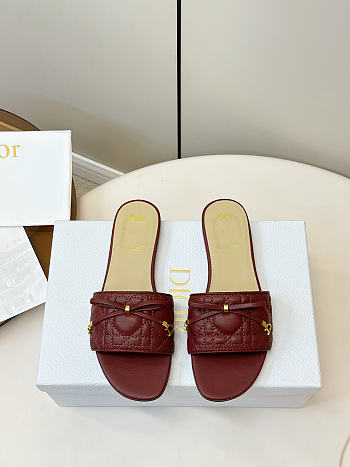 Kitlife Dior Cannage Slide Burgundy Quilted Lambskin