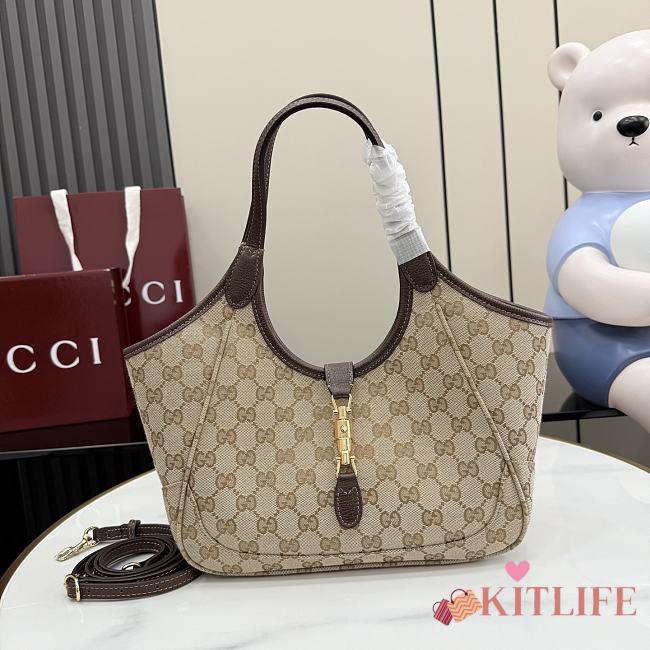 Kitlife Gucci Mercato Small Tote Bag Sand and Dark Brown GG canvas 866646 26x23x11cm  - 1