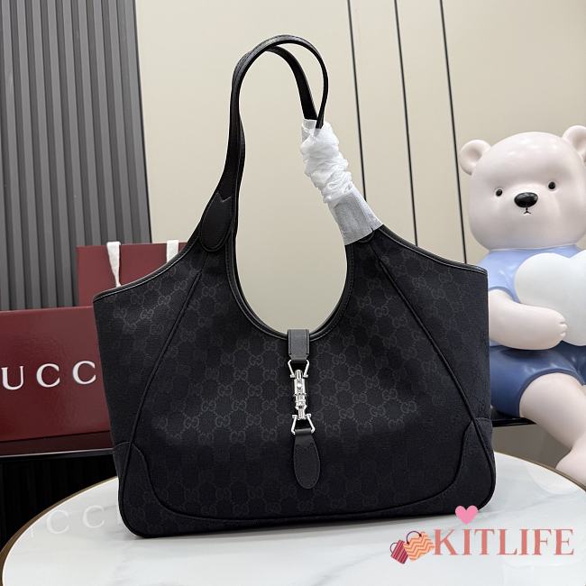 Kitlife Gucci Mercato Medium Tote Bag Black GG Canvas 866645 35x28x15cm - 1