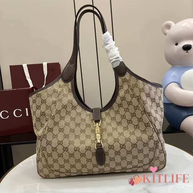 Kitlife Gucci Mercato Medium Tote Bag Sand And Dark Brown GG Canvas 866645 35x28x15cm  - 1