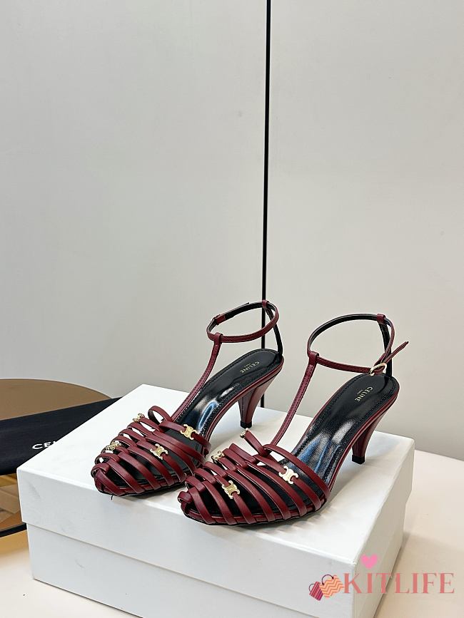 Kitlife Celine Cage-Strappy Sandals In Burgundy Goatskin 9mm - 1