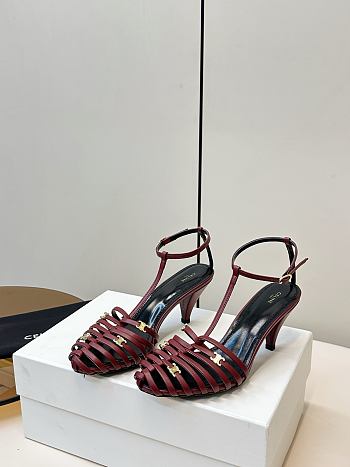 Kitlife Celine Cage-Strappy Sandals In Burgundy Goatskin 9mm