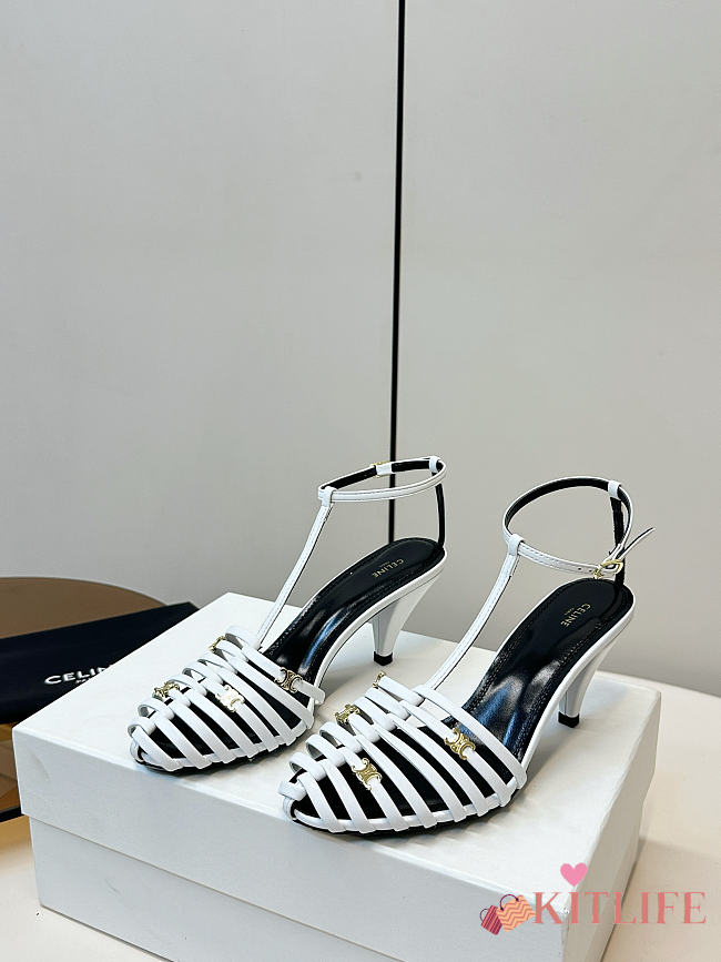 Kitlife Celine Cage-Strappy Sandals In White Goatskin 9mm - 1