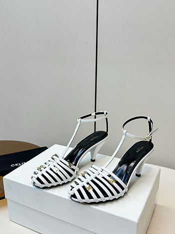 Kitlife Celine Cage-Strappy Sandals In White Goatskin 9mm