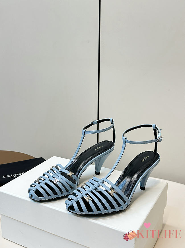 Kitlife Celine Cage-Strappy Sandals In Blue Goatskin 9mm - 1