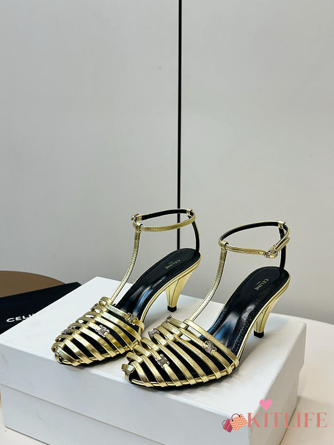 Kitlife Celine Cage-Strappy Sandals In Gold Goatskin 9mm - 1
