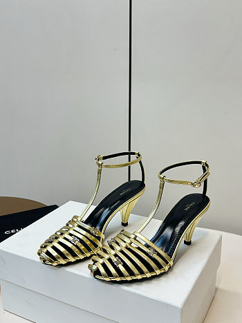 Kitlife Celine Cage-Strappy Sandals In Gold Goatskin 9mm