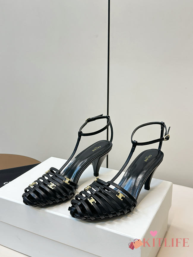 Kitlife Celine Cage-Strappy Sandals In Black Goatskin 9mm - 1