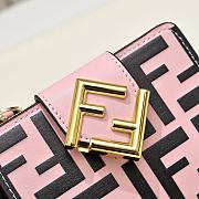 Kitlife Fendi FF Tri-fold Gold-tone Leather Wallet Black & Pink 33202 10x4x8cm - 2