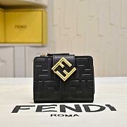 Kitlife Fendi FF Tri-fold Gold-tone Leather Wallet Black 33202 10x4x8cm  - 1