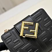 Kitlife Fendi FF Tri-fold Gold-tone Leather Wallet Black 33202 10x4x8cm  - 3