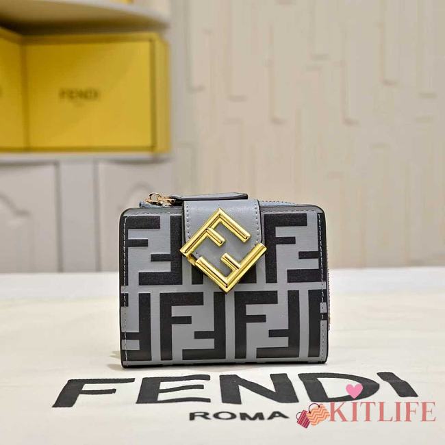 Kitlife Fendi FF Tri-fold Gold-tone Leather Wallet Black & Gray 33202 10x4x8cm - 1