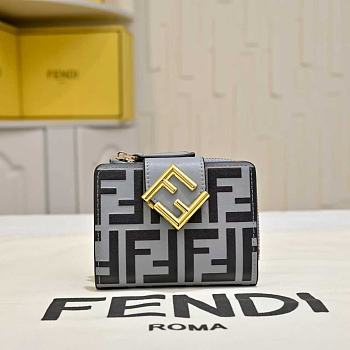 Kitlife Fendi FF Tri-fold Gold-tone Leather Wallet Black & Gray 33202 10x4x8cm