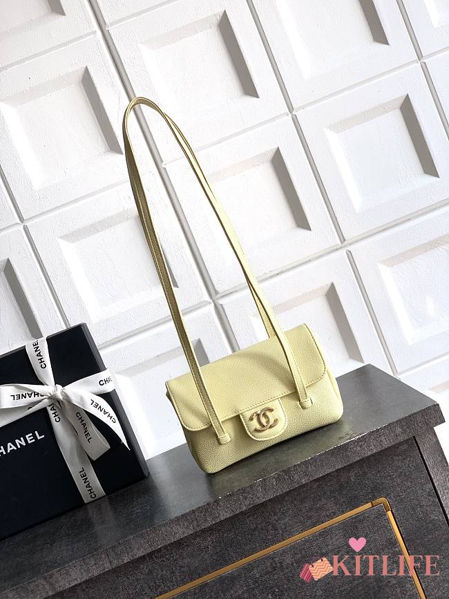 Kitlife Chanel 26P Flap Mini Bag Yellow Grained Shiny Calfskin A5807 11.5×17x5cm - 1