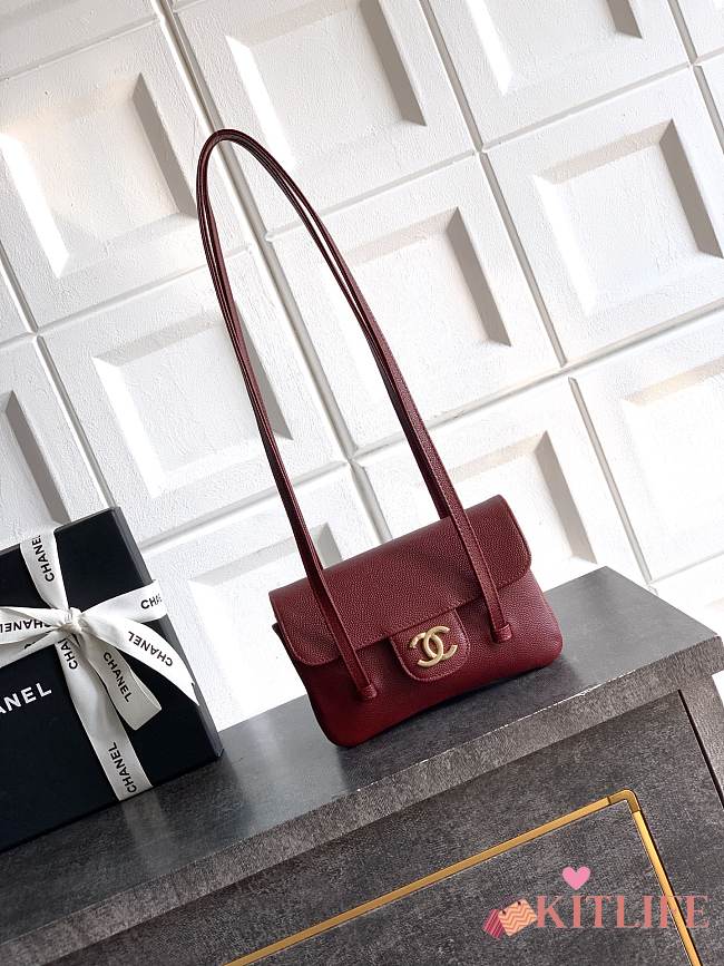 Kitlife Chanel 26P Flap Mini Bag Burgundy Grained Shiny Calfskin A5807 11.5×17x5cm - 1