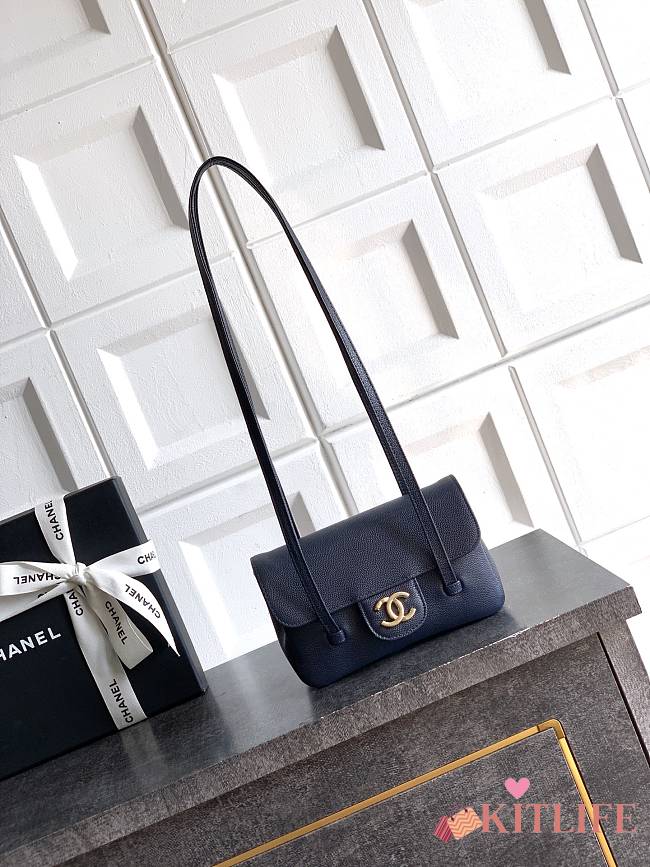 Kitlife Chanel 26P Flap Mini Bag Dark Blue Grained Shiny Calfskin A5807 11.5×17x5cm - 1
