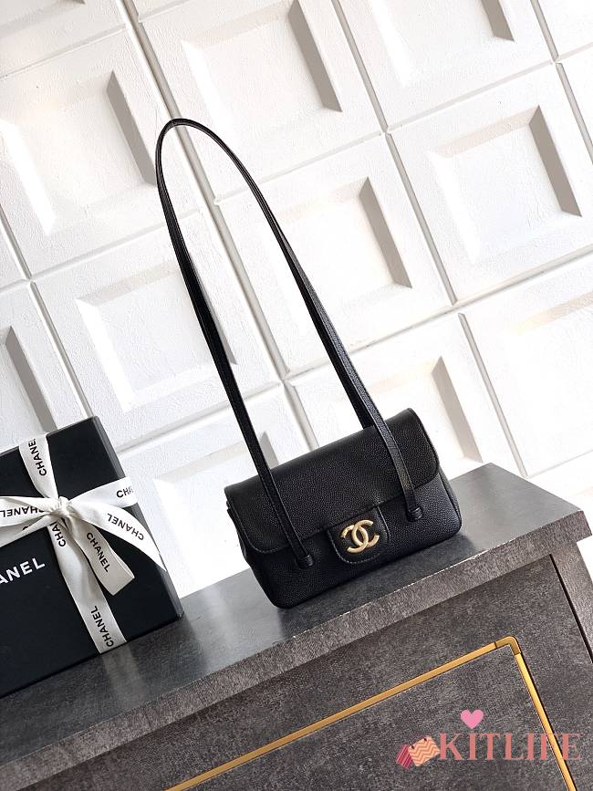Kitlife Chanel 26P Flap Mini Bag Black Grained Shiny Calfskin A5807 11.5×17x5cm - 1
