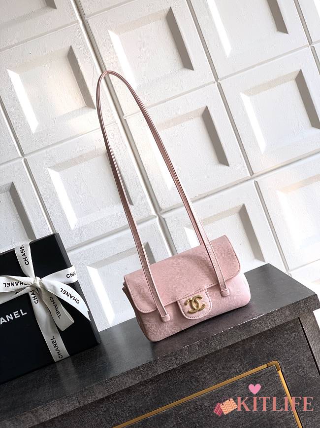 Kitlife Chanel 26P Flap Mini Bag Pink Grained Shiny Calfskin A5807 11.5×17x5cm - 1