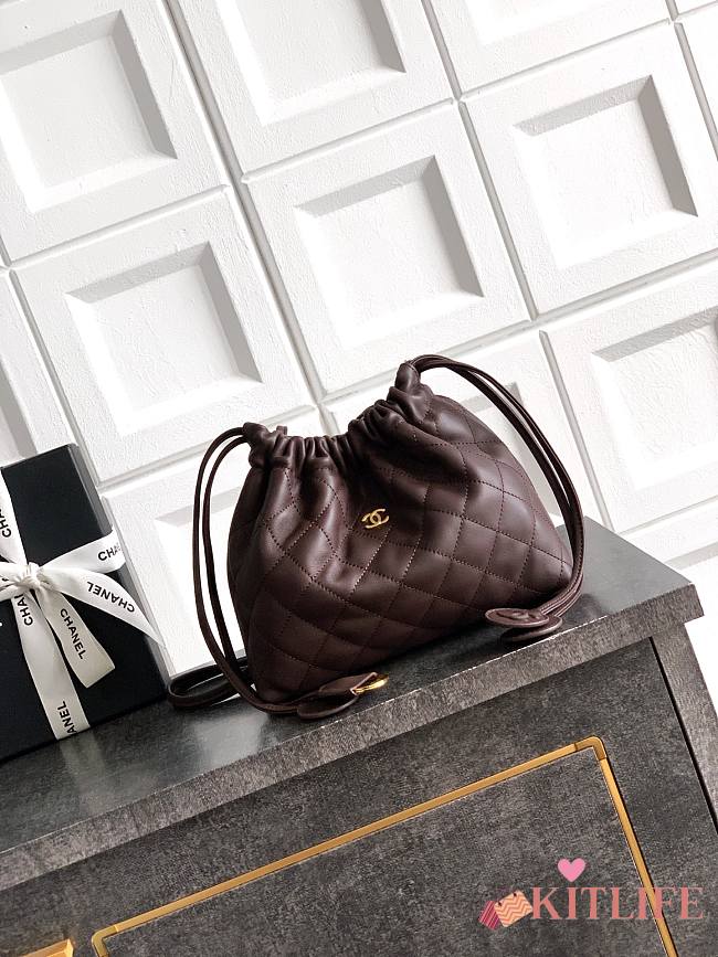 Kitlife Chanel Clutch With Dark Brown Leather Strap Black Lambskin 17x22x8cm - 1