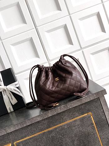 Kitlife Chanel Clutch With Dark Brown Leather Strap Black Lambskin 17x22x8cm