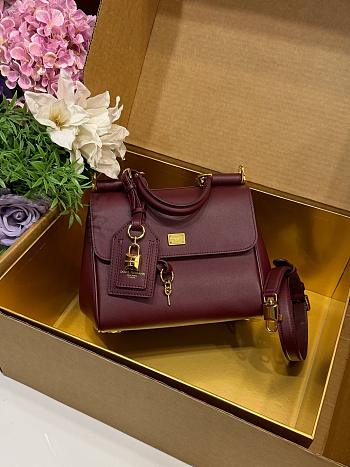 Kitlife Dolce & Gabbana Small My Sicily Handbag In Burgundy Plongé Calfskin 19x21x14cm