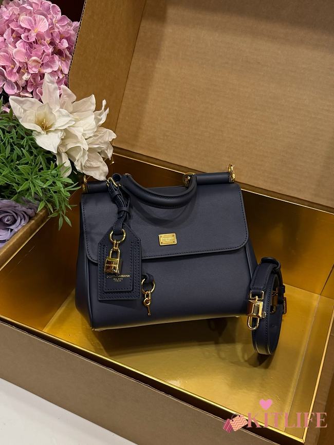Kitlife Dolce & Gabbana Small My Sicily Handbag In Dark Blue Plongé Calfskin 19x21x14cm  - 1