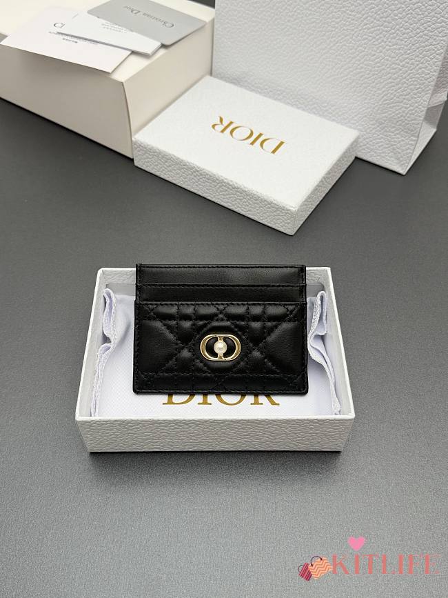 Kitlife Dior Jolie Freesia Card Holder Black Cannage Lambskin 11x7.5x3cm - 1
