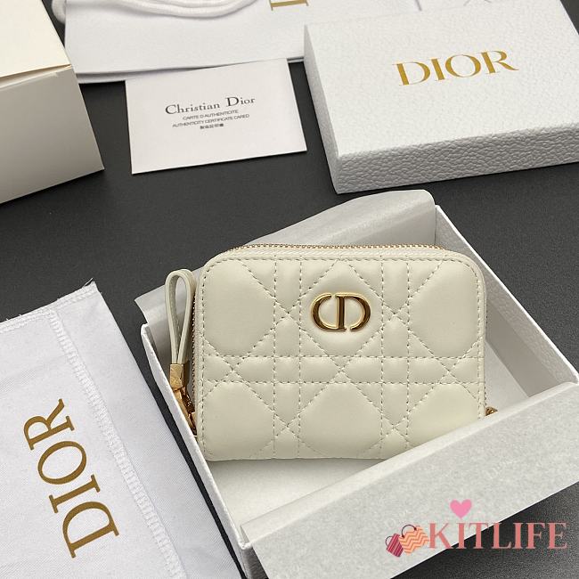 Kitlife Dior Caro Scarlet Wallet White Cannage Calfskin 11x7.5x3cm - 1