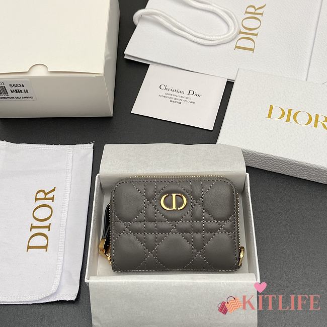 Kitlife Dior Caro Scarlet Wallet Dark Gray Cannage Calfskin 11x7.5x3cm - 1