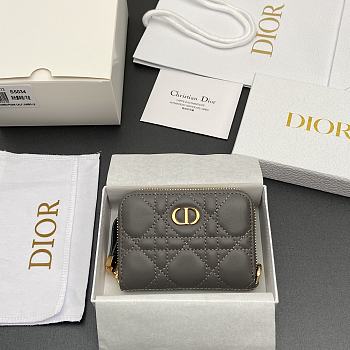 Kitlife Dior Caro Scarlet Wallet Dark Gray Cannage Calfskin 11x7.5x3cm