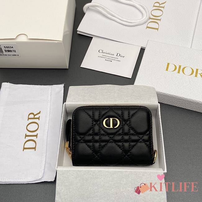 Kitlife Dior Caro Scarlet Wallet Black Cannage Calfskin 11x7.5x3cm - 1