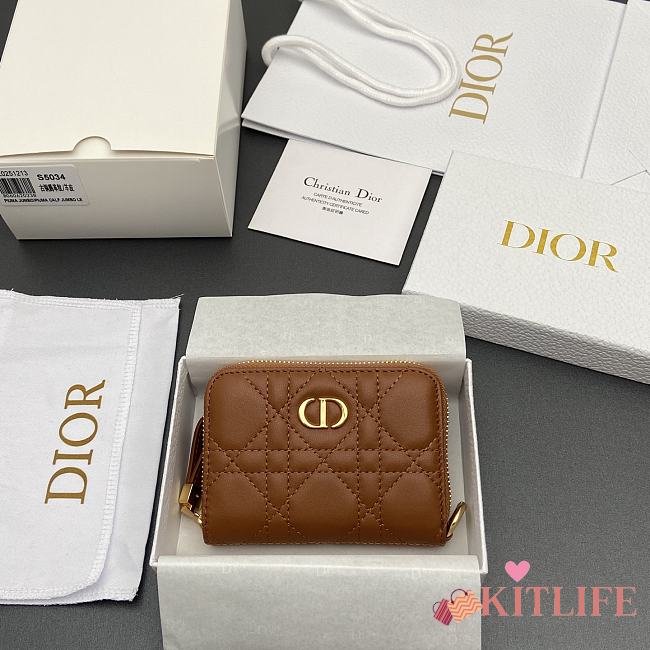 Kitlife Dior Caro Scarlet Wallet Brown Cannage Calfskin 11x7.5x3cm - 1