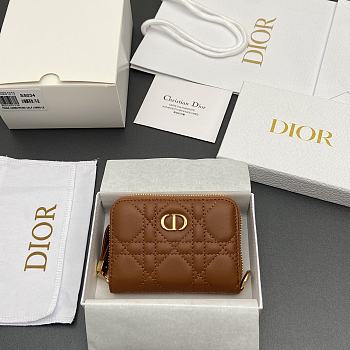 Kitlife Dior Caro Scarlet Wallet Brown Cannage Calfskin 11x7.5x3cm