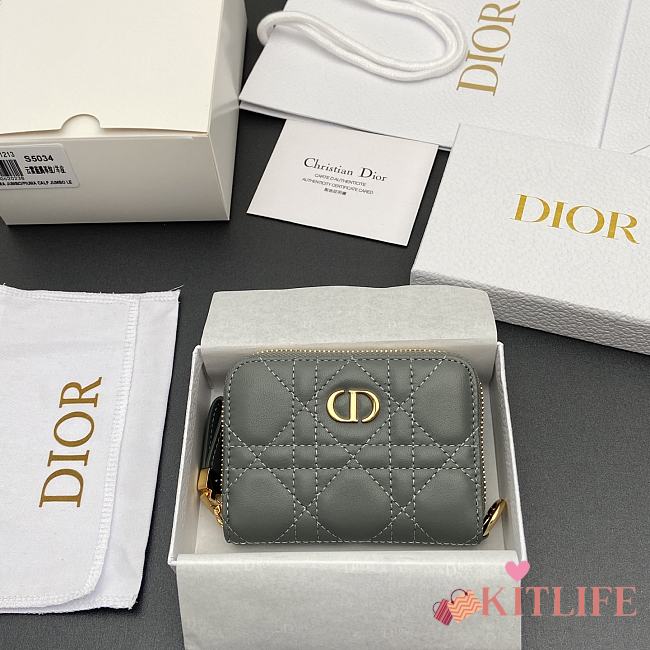 Kitlife Dior Caro Scarlet Wallet Gray Cannage Calfskin 11x7.5x3cm - 1