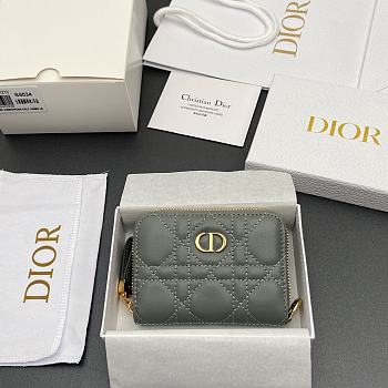 Kitlife Dior Caro Scarlet Wallet Gray Cannage Calfskin 11x7.5x3cm