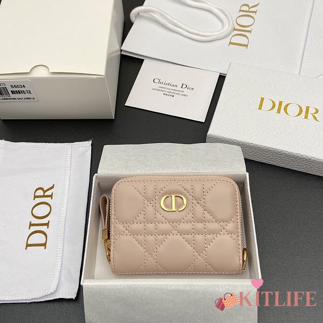 Kitlife Dior Caro Scarlet Wallet Light Pink Cannage Calfskin 11x7.5x3cm - 1