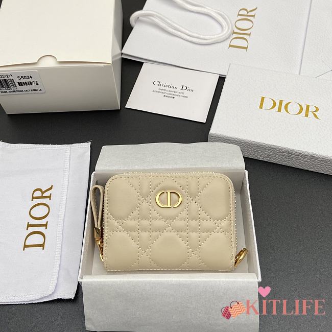 Kitlife Dior Caro Scarlet Wallet Off-white Cannage Calfskin 11x7.5x3cm - 1