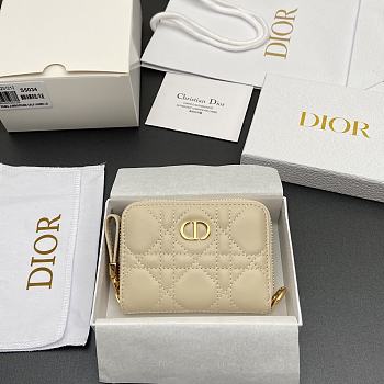Kitlife Dior Caro Scarlet Wallet Off-white Cannage Calfskin 11x7.5x3cm