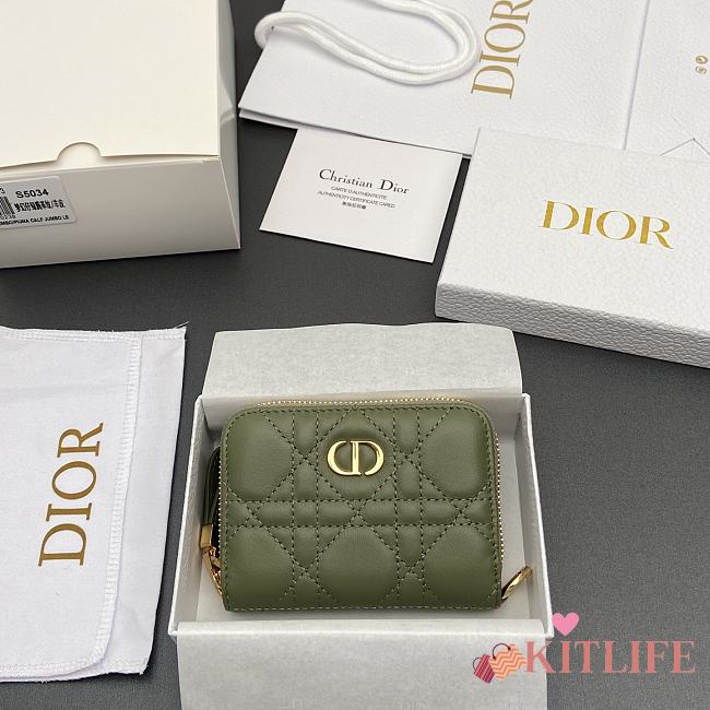Kitlife Dior Caro Scarlet Wallet Green Cannage Calfskin 11x7.5x3cm - 1