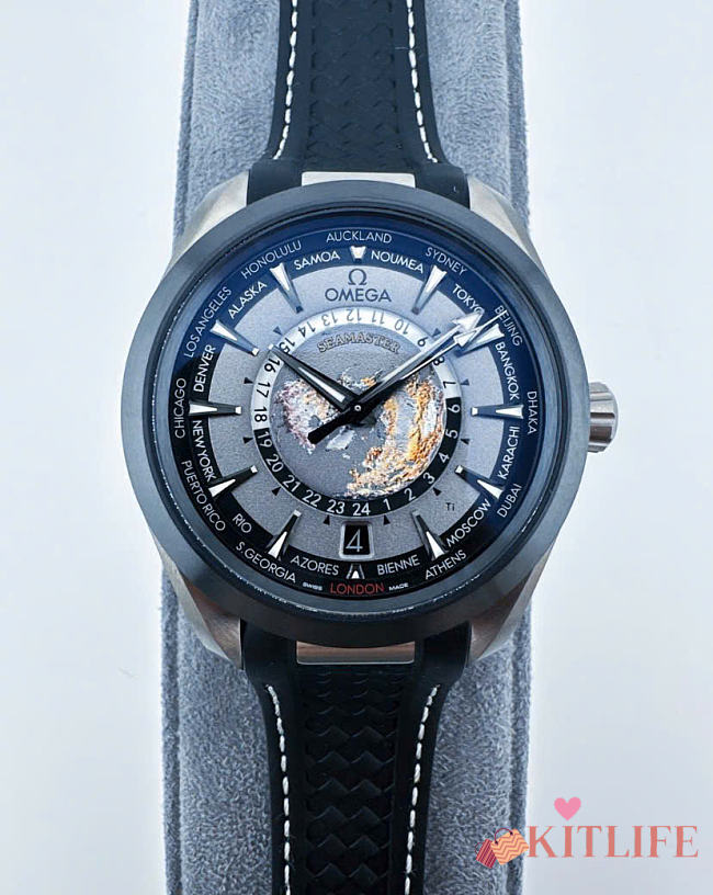 Kitlife Omega Seamaster Aqua Terra 150m Co Axial Master Chronometer GMT Worldtimer 43mm Mens Watch Black Rubber  - 1