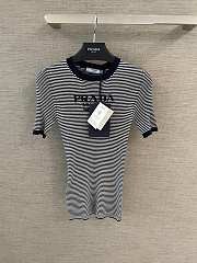 Kitlife Prada Letter Striped Top Dark Blue & White - 5