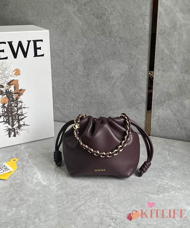 Kitlife Loewe Mini Flamenco Purse Bag Burgundy 23x5.5x17cm - 1