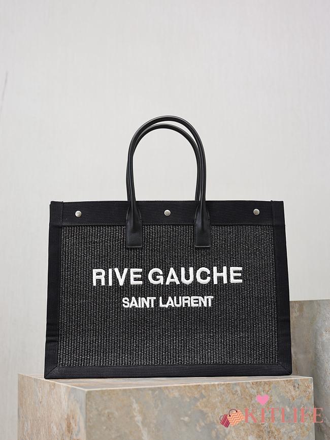 Kitlife Saint Laurent Rive Gauche Tote Bag in Black Raffia 509415 48×36×16cm - 1