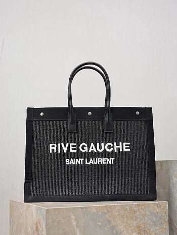 Kitlife Saint Laurent Rive Gauche Tote Bag in Black Raffia 509415 48×36×16cm