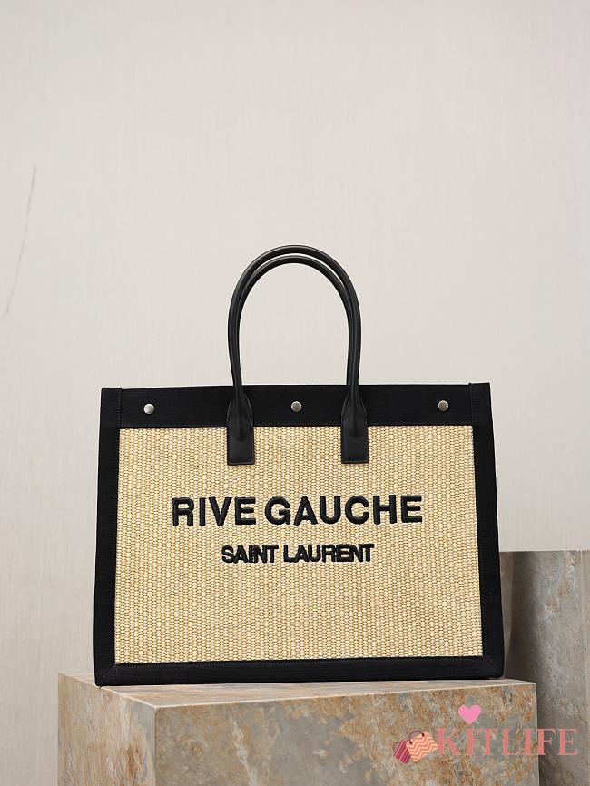 Kitlife Saint Laurent Rive Gauche Tote Bag in Beige Raffia 509415 48×36×16cm - 1