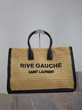Kitlife Saint Laurent Rive Gauche Tote Bag in Beige Raffia Straw Woven 509415 48×36×16cm 