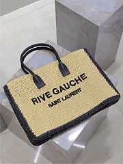 Kitlife Saint Laurent Rive Gauche Tote Bag in Beige Raffia Straw Woven 509415 48×36×16cm  - 5