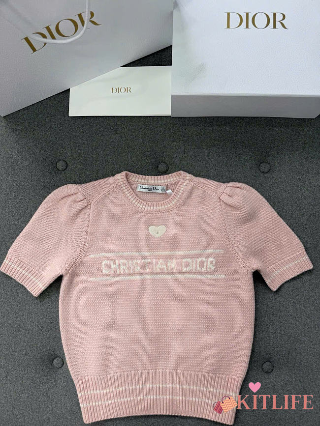 Kitlife Dior Short-Sleeved Sweater Pink Virgin Wool-Cashmere Knit - 1